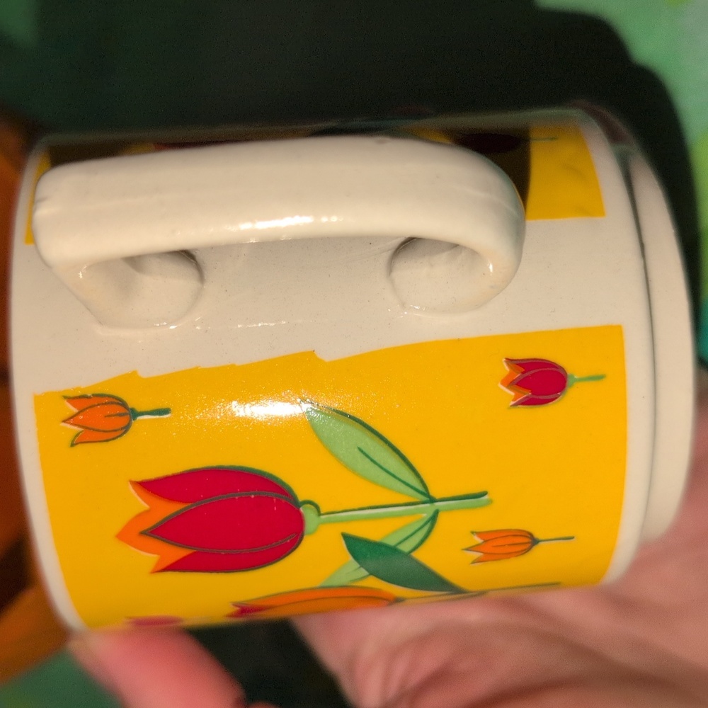 1960s Flower Power Tulip Mugs with Orange Mug Tree And Bowl Made In Japan - Picture 6 of 8